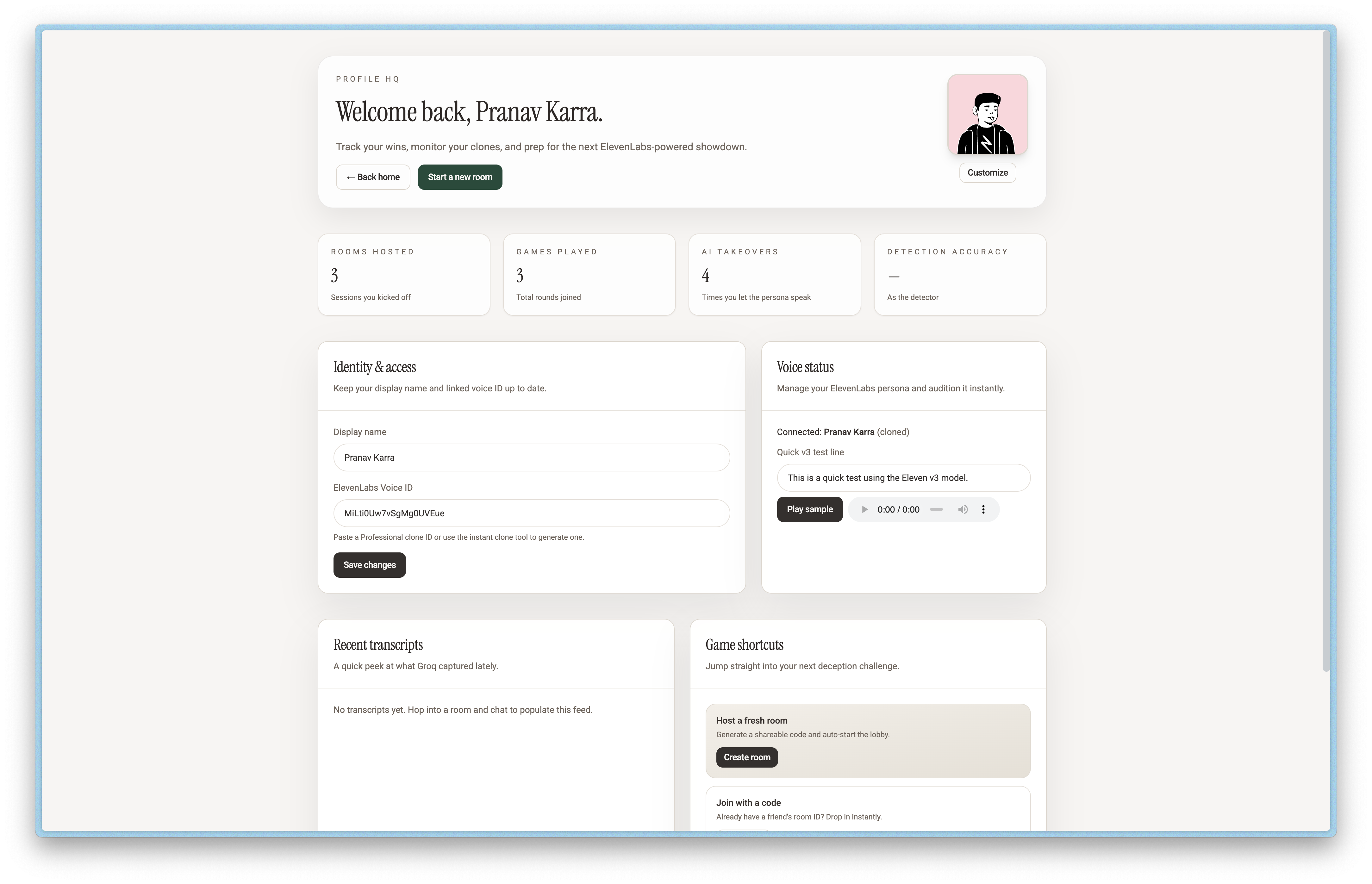 Player Profile - Track wins, clones, and AI detection accuracy